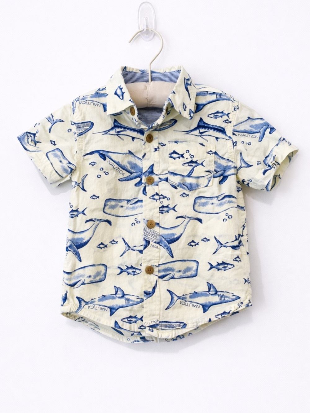 Nautica Cream Button-Down Shirt with Blue Marine Animal Print - Kids